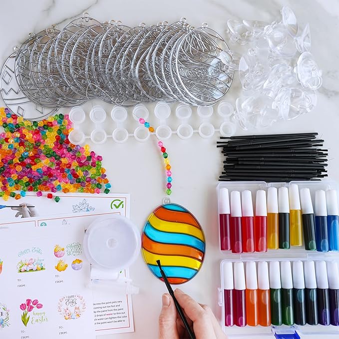 24 Sets Easter Egg Suncatcher Ornaments Decoration DIY Window Paint Art Stickers Craft Kit 8 Designs Easter Egg Suncatchers for Kids Classroom Easter Spring Activity Art Projects Basket Party Favors