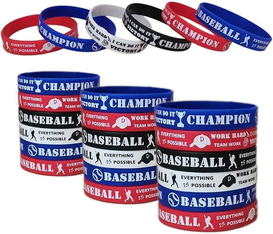CupaPlay 24 PCS Baseball Motivational Silicone Wristband - Personalized Silicone Rubber Bracelets - Sports Prizes - Party Favors and Supplies - Birthday Party Goodie Bag Stuffers - Carnival/Events