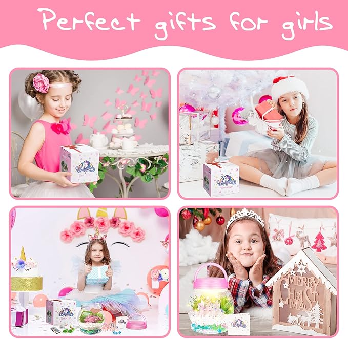 DIY Light-Up Unicorn Terrarium Kit for Kids,3 Light Modes Unicorn Toys & Activities Kits Presents,Arts & Crafts Unicorns Gift for Girls Age 4 5 6 7 8-12 Year Old Birthday Gift, Bedroom Decor