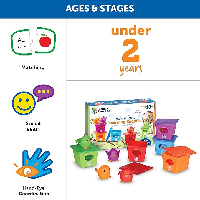 Learning Resources Peek-a-Bird Learning Buddies - 15 Pieces, Age 18 Months+ Toddler Learning Activities, Preschool Toys, Educational Toy for Color Teaching