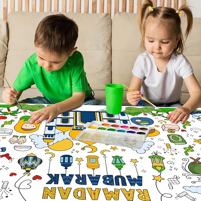 OHOME Ramadan Giant Coloring Poster/Tablecloth-Ramadan Decorations - Jumbo Coloring Banner Kids Crafts Activities Decor Party Decorations