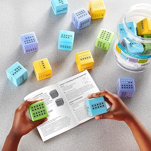 hand2mind Ten Frame Dice, Large Foam Dice for Classroom, Subitizing Dice, Math Manipulatives for Elementary School, Counting Toys for Toddlers, Educational Toys for Preschool Children (Set of 12)