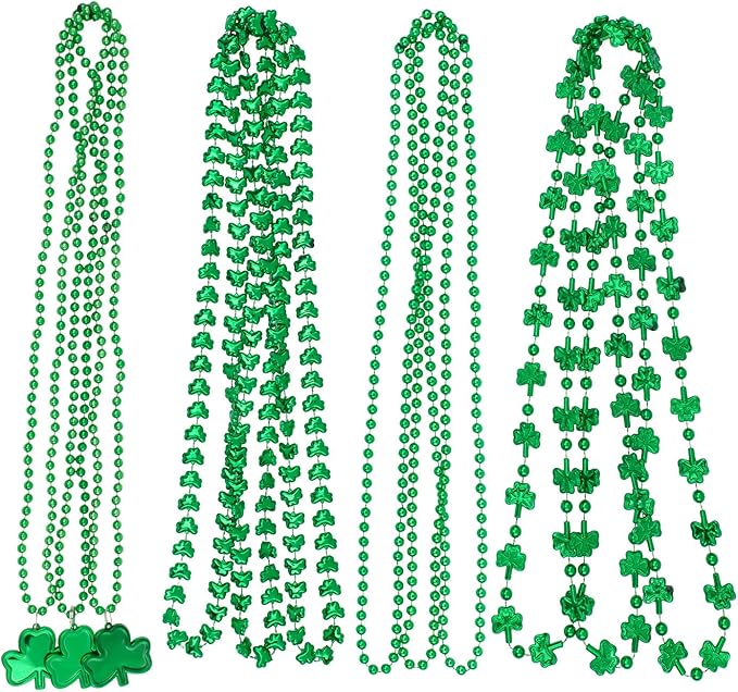 Whaline 94Pcs St. Patrick's Day Party Favor Set Include 12 Green Rubber Wristbands bracelet 12 Shamrock Necklace and 70 Piece Temporary Tattoo Sticker for St. Patrick Irish Party Supplies Decorations