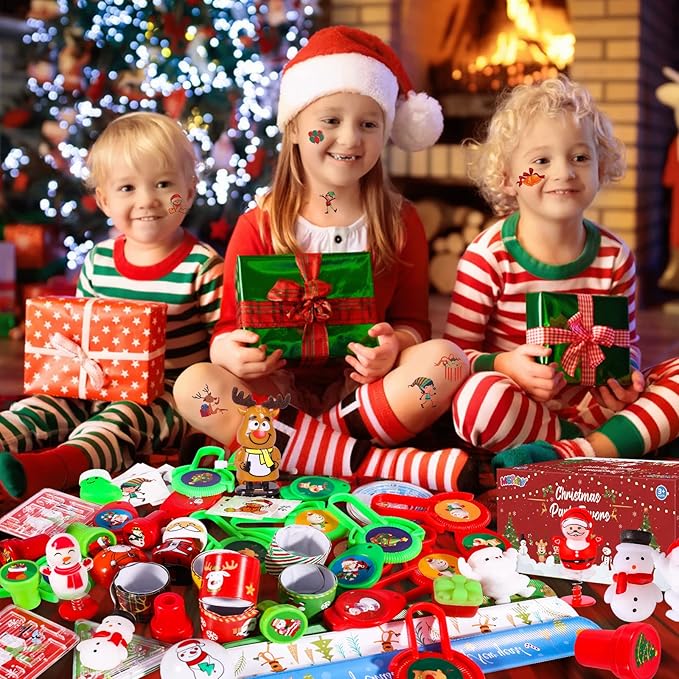 MGparty 96Pcs Christmas Party Favors for Kids - Stocking Stuffers, Pinata Stuffers, Classroom Rewards, Carnival Prizes, Treasure Box Toys, Christmas Goodie Bag Fillers, Christmas Party Supplies