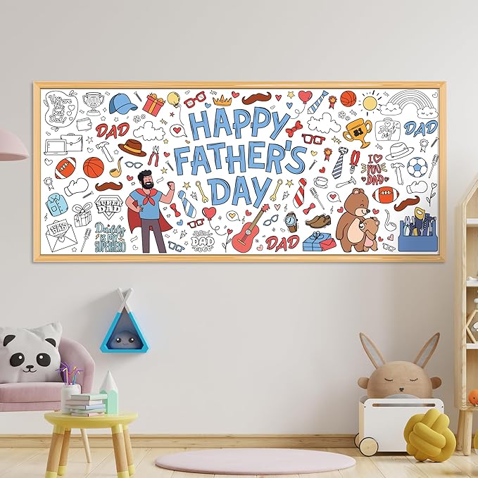 OHOME Fathers Day Giant Coloring Poster/Tablecloth - 30 x 72 Inches Jumbo Coloring Banner Kids Crafts Activities - Happy Fathers Day Decorations from Daughter Son Wife - Gifts from Kids