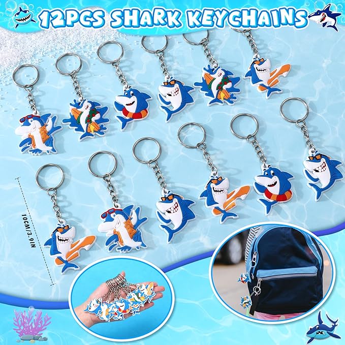 Golray 110Pcs Shark Party Favors Birthday Supplies, Straws Bubble Wands Slap Bracelet Keychain Tattoo Sticker Toy Gift Kids Boys Shark Goodie Bag Stuffer Ocean Under the Sea Party Favors