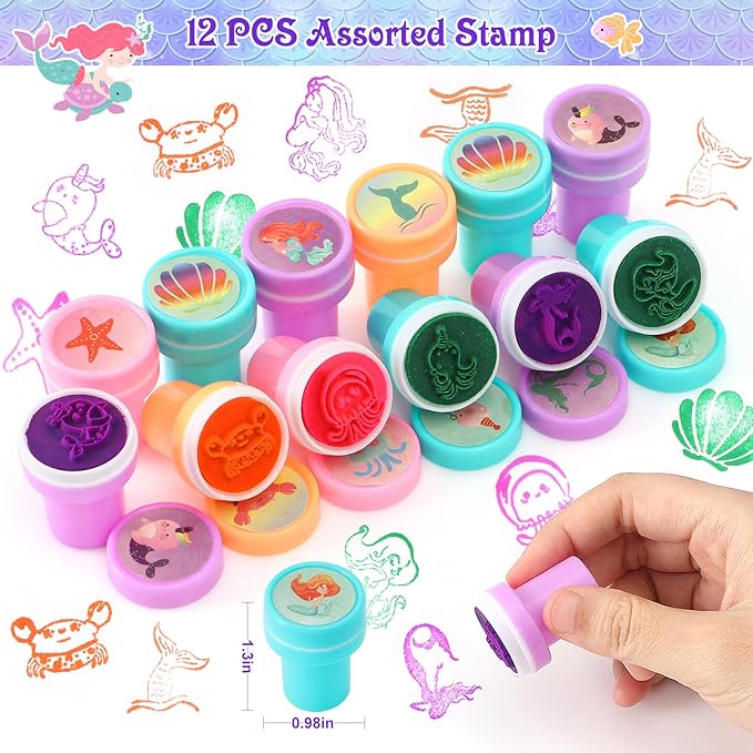Mermaid Party Favors Birthday Supplies Invisible Ink Pen Spiral Notepad Stamper Slap Bracelet Scratch Paper Tattoo Sticker Goodie Bag Stuffer Kid Girl Little Mermaid Birthday Party Supplies Decor