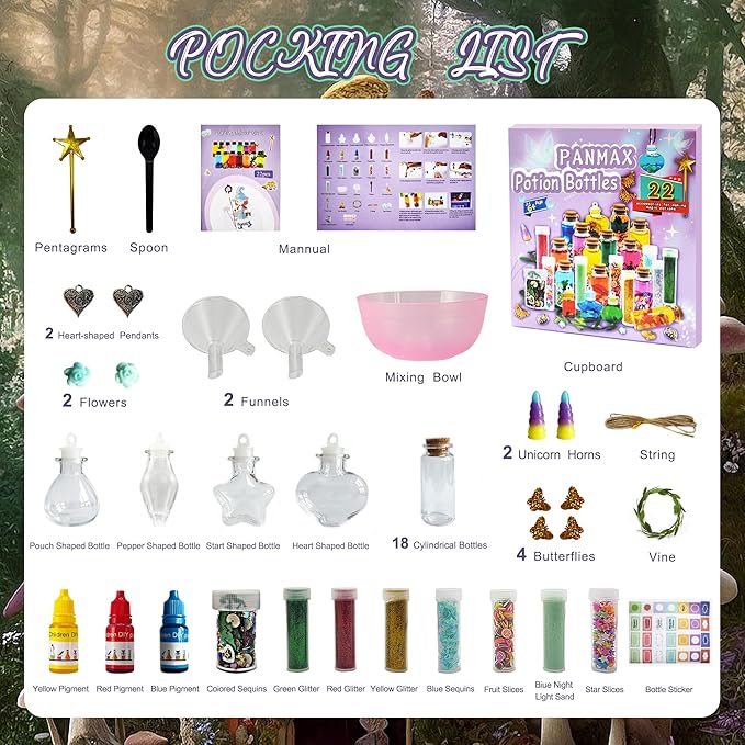 PANMAX Fairy Mixies Potion Kits for Kids,22pcs Potion Fairy Bottles,Potions Making Craft Kit,Creativity Art Toy for Girls, Fun Birthday Gift Toys for Girl 6 7 8 9 10+