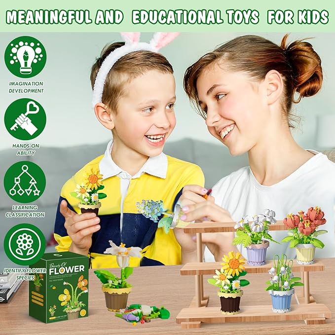 POKONBOY 8 Pack Flowers and Plants Building Set, Mini Bonsai Building Toy Blocks for Kids Adults, Botanical Collection Home Decor Gifts for Birthday Christmas Aged 8 and Up