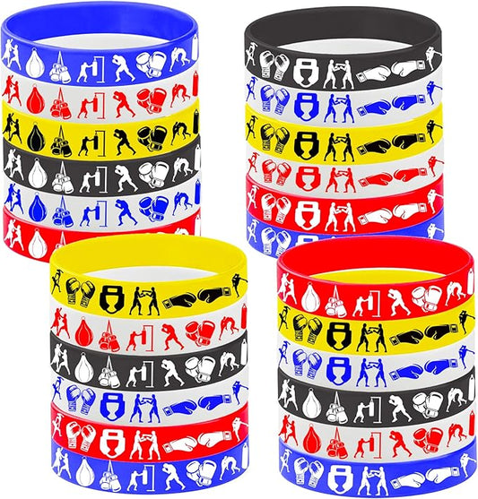 CupaPlay 24PCS Boxing Rubber Bracelets - Suitable for Boxing Fan Sports Match Themed Party Supplies Decorations Birthday Baby Shower Silicone Wristbands Party Favors