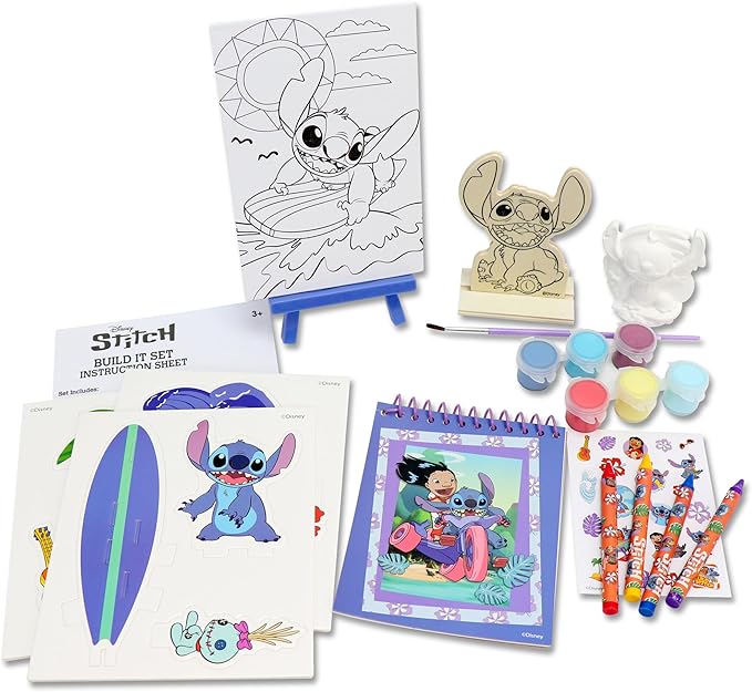 Disney Stitch 5 in 1 Creativity Tub, 50-Piece Paint and Color Preschool Arts and Crafts Activity Set, Kids Toys for Ages 3 Up