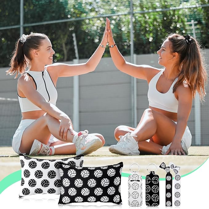Nuogo 60 Pcs Volleyball Party Favors Gifts for Team Include 12 Volleyball Cosmetic Bag 12 Volleyball Keychains 12 Volleyball Hair Scrunchies 12 Volleyball Hair Ties 12 Volleyball Bracelets