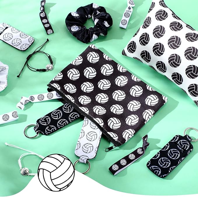 Nuogo 60 Pcs Volleyball Party Favors Gifts for Team Include 12 Volleyball Cosmetic Bag 12 Volleyball Keychains 12 Volleyball Hair Scrunchies 12 Volleyball Hair Ties 12 Volleyball Bracelets