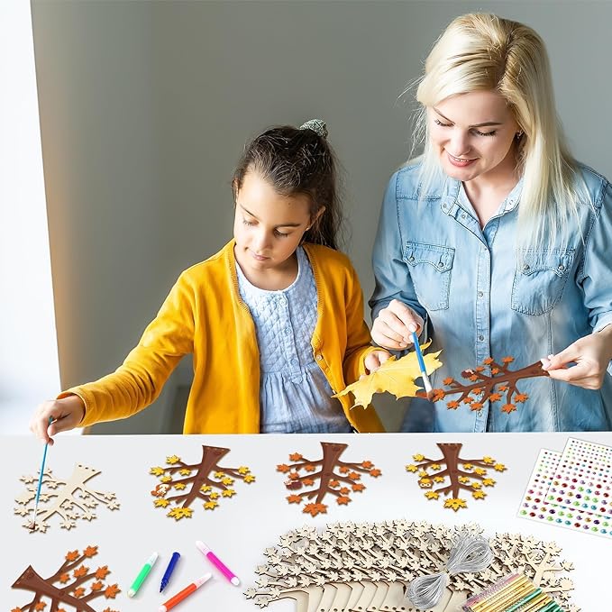 gisgfim 16 Pack Thanksgiving Fall Wind Chime Crafts Kits for Kids Make Your Own Maple Tree Wind Chime Wooden DIY Arts and Crafts for Autumn Party School Classroom Decorations Supplies Birthday Favors