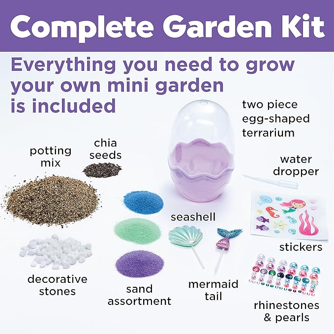 Creativity for Kids Mini Garden: Mermaid Terrarium Kit - Mermaid Gifts for Girls, Crafts for Kids and Mermaid Toys Ages 6-8+, Stocking Stuffers for Kids