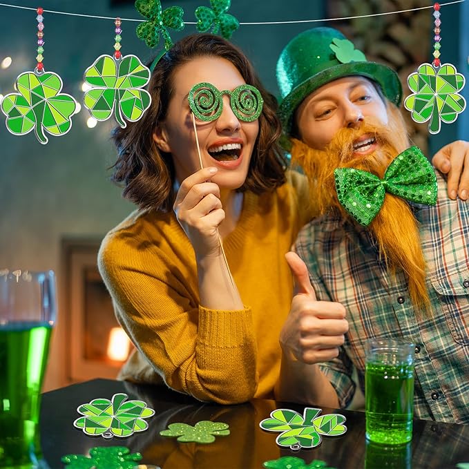 36 Sets St. Patrick's Day Shamrock Suncatchers Ornaments Decorations DIY Window Paint Suncatchers Craft Kits Lucky Shamrock Sun Catcher Gifts for Home Party Supplies Arts and Crafts Project