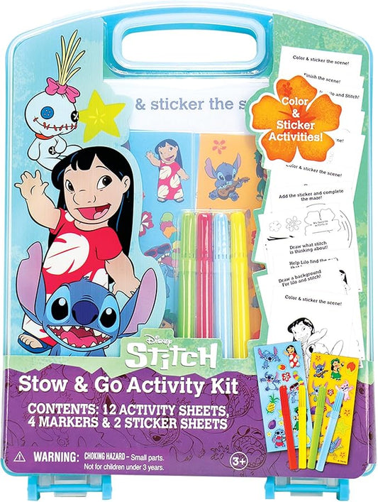 Disney Stitch Stow & Go Activity Kit, 17-Piece Travel Art Set, Preschool, Kids Toys for Ages 3 Up