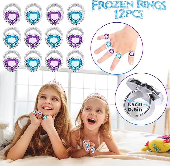 Winrayk 130Pcs Frozen Party Favors Birthday Supplies Heart Necklace Silicone Bracelet Stamper Snowflake Sticker Gift Bag Ring Pinata Filler Goody Bag Stuffer Kid Girl Winter Elsa Frozen Party Supplies