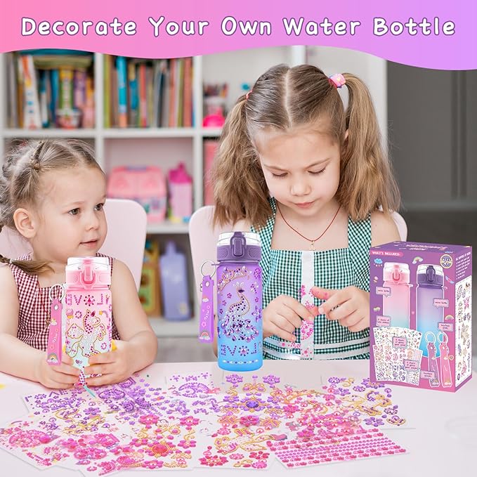 Decorate Your Own Water Bottle Kits Gifts for Girls Ages 4-6-8, DIY Mermaid Unicorn Water Bottle, Fun Kids Arts & Crafts Sticker Toys - 4 5 6 7 8 Year Old Girls Birthday Valentines Day Gifts, 2-Pack