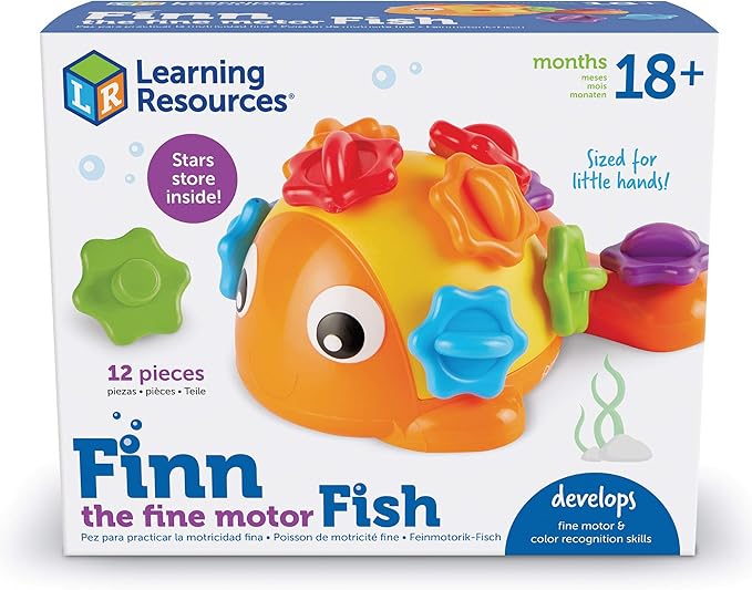 Learning Resources Finn the Fine Motor Fish - 12 Pieces, Ages 18+ months Fine Motor and Sensory Toy, Counting & Color Recognition Toys, Educational Toys for Toddlers, Toddler Montessori Toys