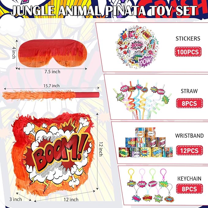 Quelay Hero Party Favor Birthday Supplies Including Hero Piñata Set Drinking Straws Keychains Slap Bracelet Stickers Carnival Classroom Prize Gifts Birthday Decorations for Kids