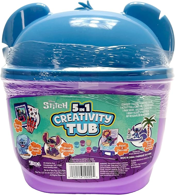 Disney Stitch 5 in 1 Creativity Tub, 50-Piece Paint and Color Preschool Arts and Crafts Activity Set, Kids Toys for Ages 3 Up