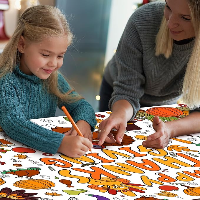 OHOME Giant Coloring Poster/Tablecloth - Thanksgiving Crafts for Kids - 30 x 72 Inches Jumbo Paper Coloring Banner - Games Activities for Kids Gifts - Decorations