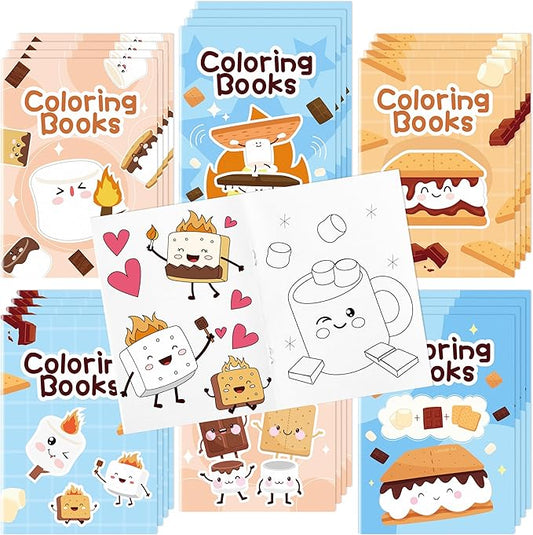 Marshmallow Coloring Books for Kids 24Pcs Bulk Campfire Camping Themed Mini Coloring Booklet DIY Art Drawing Book with Marshmallow for Toddlers Kids Birthday Party Favors Goodie Bag Filler