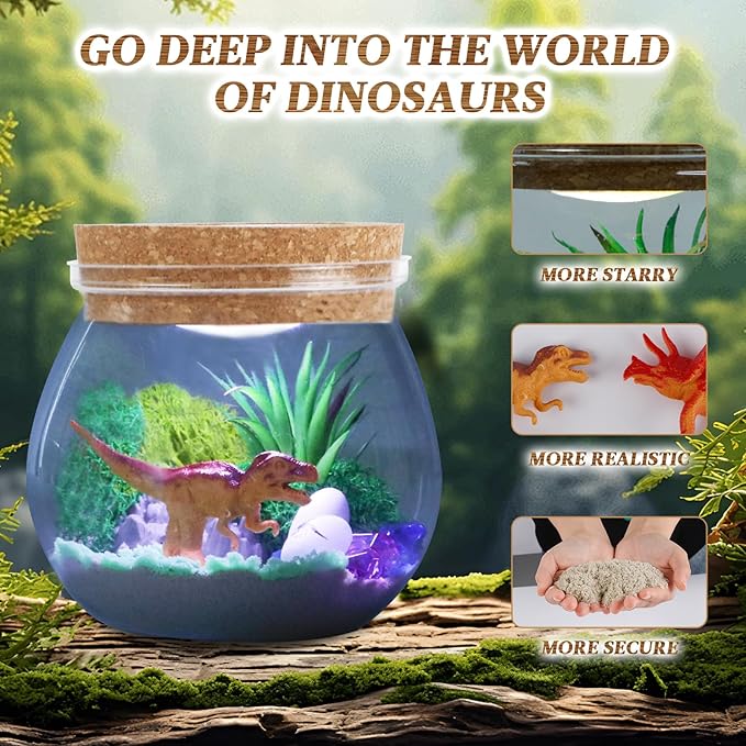 DIY Dinosaur Set Terrarium Kit for Kids, Light Up Birthday Gifts for Boys Ages 4 5 6 7 8-12 Year Old,Dinosaur Toys Arts and Crafts for Boys Kids