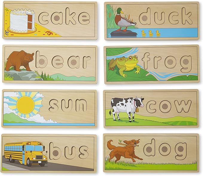 Melissa & Doug See & Spell Wooden Educational Toy With 8 Double-Sided Spelling Boards and 64 Letters Preschool Learning Activities, See & Spell Learning Toys For Kids Ages 4+