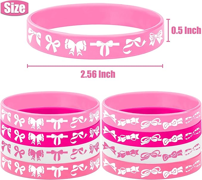 Yuanhoo 24PCS Pink Bow Rubber Bracelet Bow Wristbands Party Favors Bow Themed Birthday Hoilday Baby Shower Wedding Party Supplies Decorations