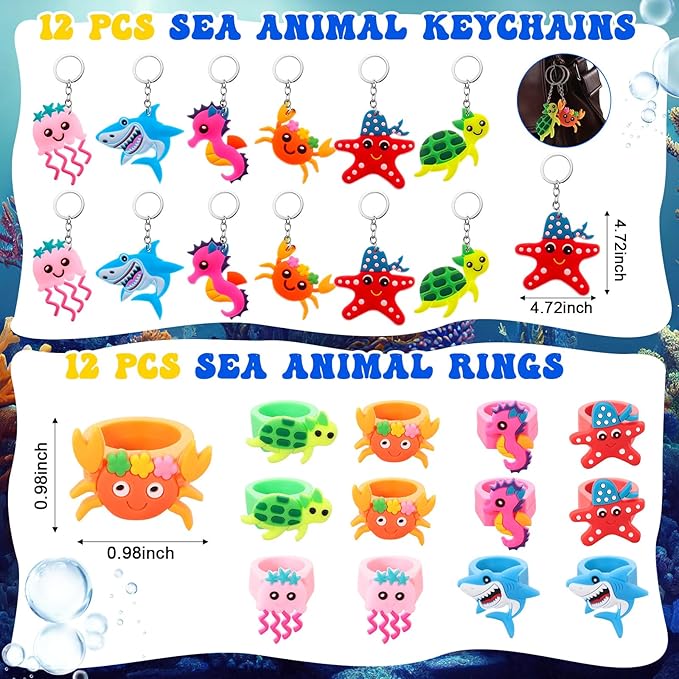 Under the Sea Party Favors Ocean Sea Animals Themed Party Supplies for Boys Girls, Bracelet Tattoo Sticker Stampers Keychain Ocean Sea Goodie Bag Fillers for Birthday Party Classroom Rewards (144 Pcs)