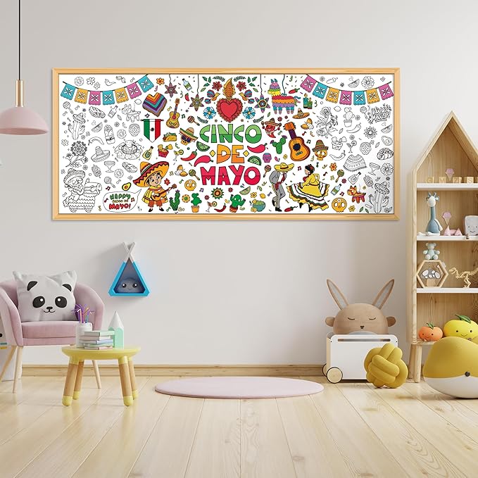 OHOME Fiesta Giant Coloring Poster/Tablecloth - Fiesta Party Decorations - 30 x 72 Inches Jumbo Coloring Banner Kids Crafts Games Accessories Gifts Decor - Mexican Party Decorations