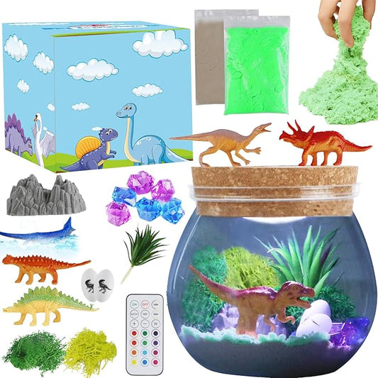 DIY Dinosaur Set Terrarium Kit for Kids, Light Up Birthday Gifts for Boys Ages 4 5 6 7 8-12 Year Old,Dinosaur Toys Arts and Crafts for Boys Kids