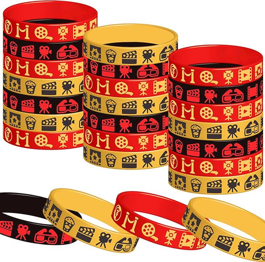 CupaPlay 48PCS Movie Night Rubber Bracelets Party favors - Hollywood Movie Theme Party Supplies Decorations Birthday Silicone Wristbands Party Gifts