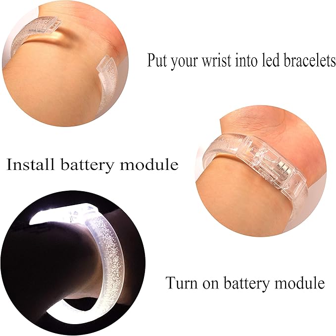 LED Light up Bracelets, White Glow Wristbands Party Favors Toys Supplies for Birthday, Halloween, Carnivals Parties for Kids over 3 Years Old, Clear Case 10 Pack