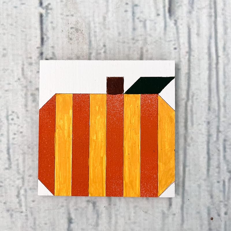 4 Pack Fall Barn Quilt Kit Pattern DIY Unfinished Craft Kit, Autumn Wooden Mini Wall Decor to Paint Small Squares Craft Set (3 inches, Pumpkin)