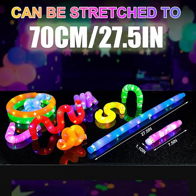 24 PCS Light Up Pop Tubes for Kids, 12 Colors Glow Sticks Bulk Party Pack, Glow Necklaces Bracelets for Toddlers, Party Supplies Party Favors,Valentine's Day Birthday Wedding Decorations