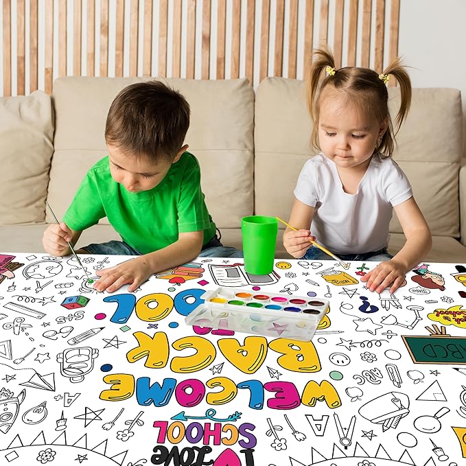 OHOME Back to School Giant Coloring Poster/Tablecloth - Back to School Decorations - 30 x 72 Inches Kindergarten School Supplies for Kids - Back to School Gifts for Kids - Banner Classroom Must Haves