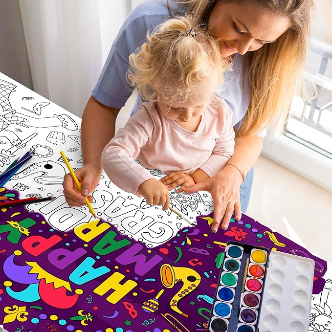 OHOME Mardi Gras Giant Coloring Poster/Tablecloth-Mardi Gras Decorations - 30 x 72 Inches Jumbo Coloring Banner Kids Crafts Gifts Activities Accessories Decor Party Decorations
