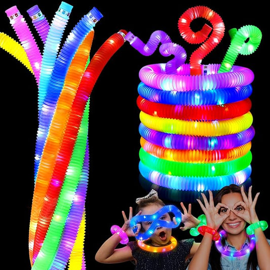 Glow Sticks Halloween Party Favors for Kids - 24 Pcs Light Up Pop Tubes Halloween Toys Glow in the Dark Party Supplies Halloween Gifts for Kids Goodie Bag Fillers, Christmas Stocking Stuffers for Kids