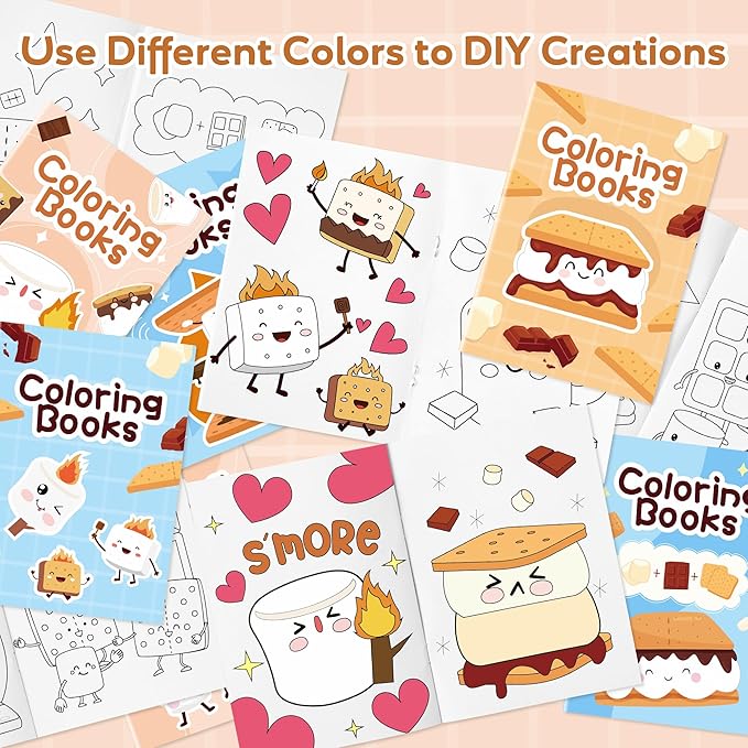 Marshmallow Coloring Books for Kids 24Pcs Bulk Campfire Camping Themed Mini Coloring Booklet DIY Art Drawing Book with Marshmallow for Toddlers Kids Birthday Party Favors Goodie Bag Filler