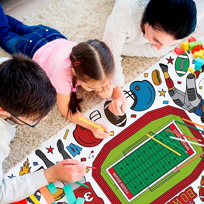 OHOME Football Giant Coloring Poster/Tablecloth - Superbowl Party Decorations 2025-30 x 72 Inches Jumbo Coloring Banner Kids Crafts Activities Decor Party Supplies
