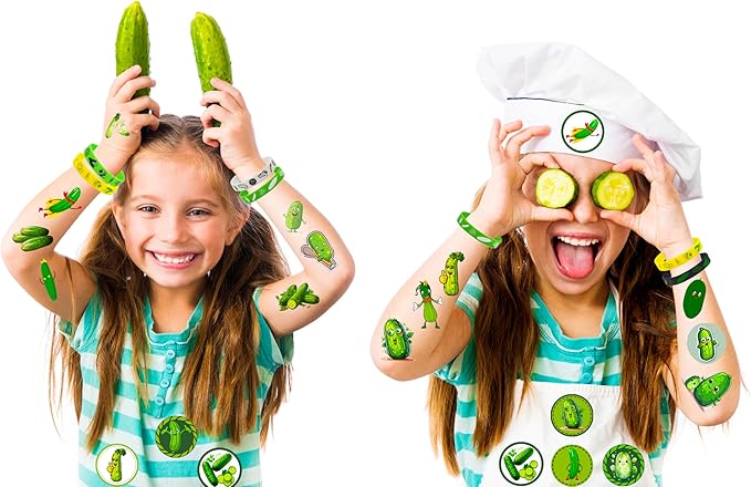 CupaPlay 24PCS Pickle Cucumber Rubber Bracelets - Cute Vegetable Canned pickles Theme Party Supplies Decorations Birthday Baby Shower Silicone Wristbands Party Favors