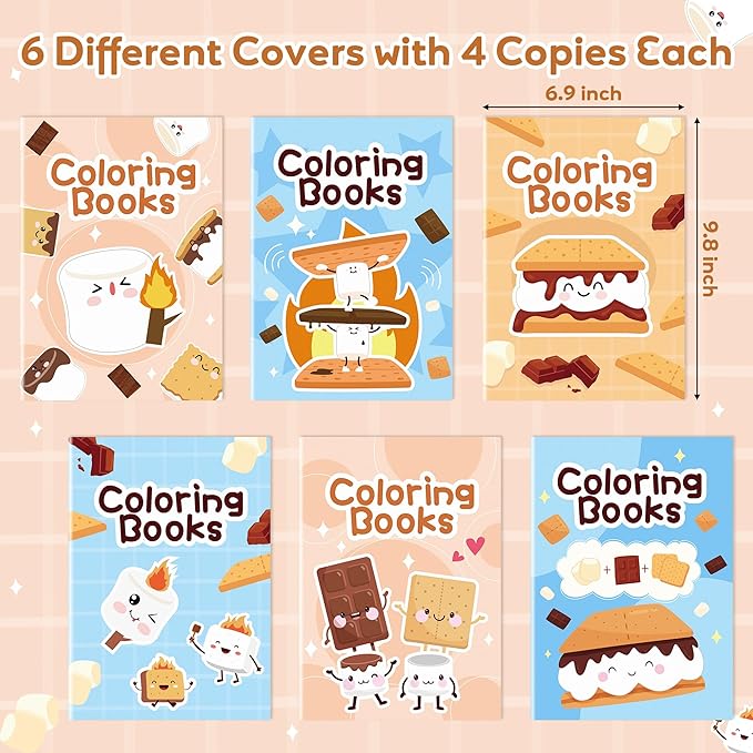 Marshmallow Coloring Books for Kids 24Pcs Bulk Campfire Camping Themed Mini Coloring Booklet DIY Art Drawing Book with Marshmallow for Toddlers Kids Birthday Party Favors Goodie Bag Filler