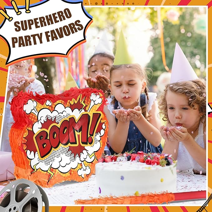 Quelay Hero Party Favor Birthday Supplies Including Hero Piñata Set Drinking Straws Keychains Slap Bracelet Stickers Carnival Classroom Prize Gifts Birthday Decorations for Kids