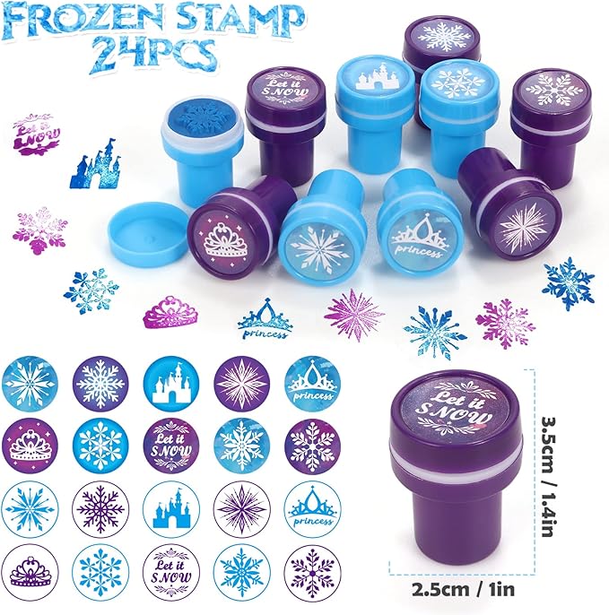 Winrayk 130Pcs Frozen Party Favors Birthday Supplies Heart Necklace Silicone Bracelet Stamper Snowflake Sticker Gift Bag Ring Pinata Filler Goody Bag Stuffer Kid Girl Winter Elsa Frozen Party Supplies