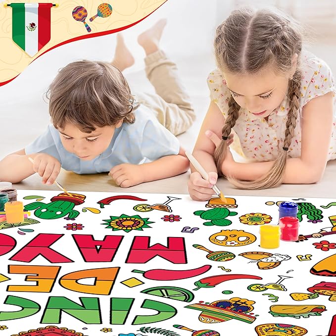 OHOME Fiesta Giant Coloring Poster/Tablecloth - Fiesta Party Decorations - 30 x 72 Inches Jumbo Coloring Banner Kids Crafts Games Accessories Gifts Decor - Mexican Party Decorations