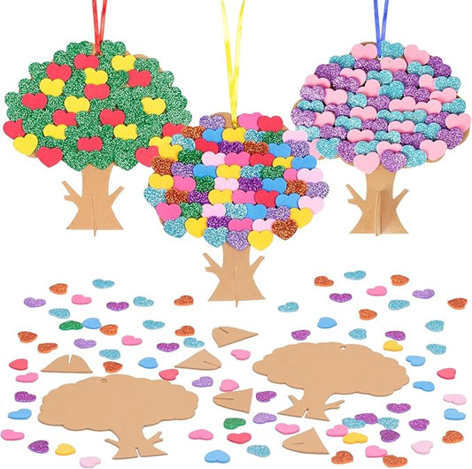 Fennoral 12 Pack Mother's Day Craft Kits for Kids Make You Own Love Heart Tree Foam Stickers DIY Mother's Day Arts and Crafts for Girls Boys Art Project Valentine's Day Gifts Mothers Day Decorations