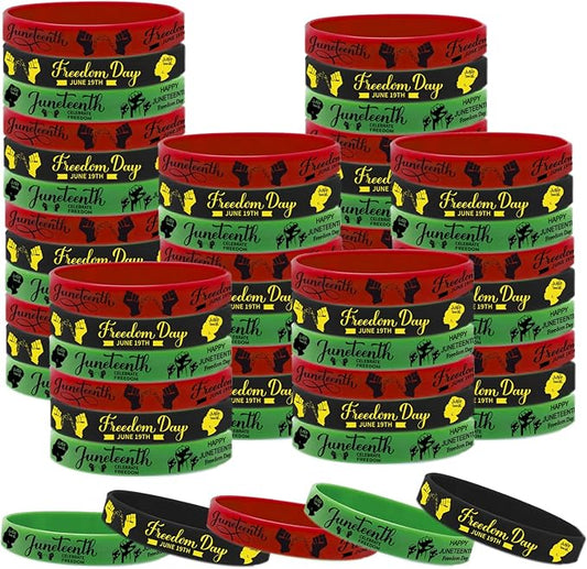 CupaPlay 60 PCS Happy Juneteenth Day Party Favors Rubber Bracelets - Freedom Day Patriotic Party Supplies Goodie Bag Stuffers Fillers Silicone Wristbands